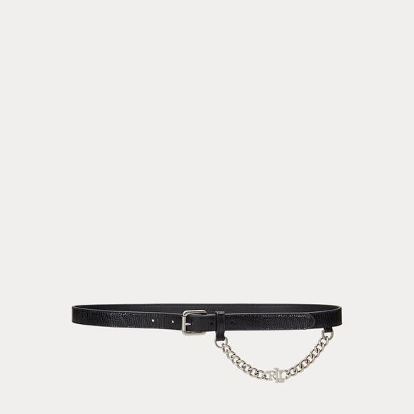 LAUREN RALPH LAUREN Womens Logo-Chain Lizard-Embossed Skinny Leather Belt Large main image 5